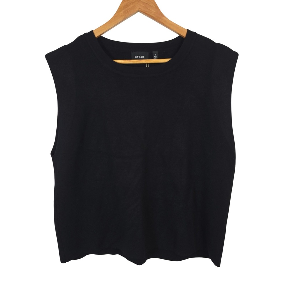 Cyrus Womens Black Padded Shoulder Knit Sleeveless Sweater Vest Large